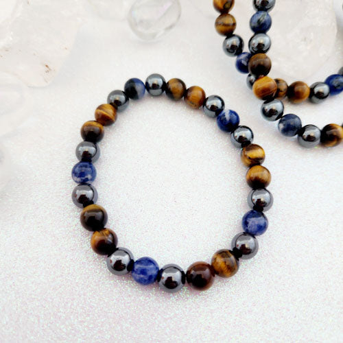 Tiger's Eye, Hematite & Sodalite Bracelet (assorted. approx 8mm round beads)