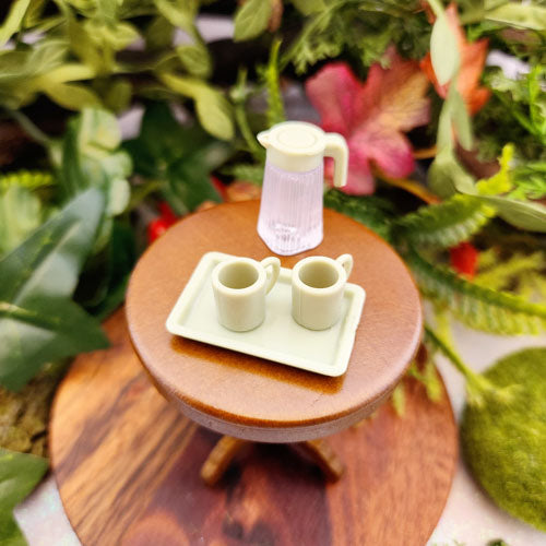 Tiny Green Tray, Jug & Glasses Set for Fairy Garden/Dolls House  (4 pieces)
