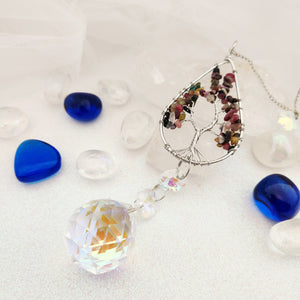 Tourmaline Mix Tree of Life Hanging Prism
