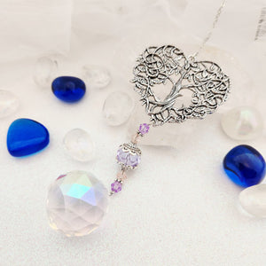 Tree of Life Heart w. Hanging Prism & Beads