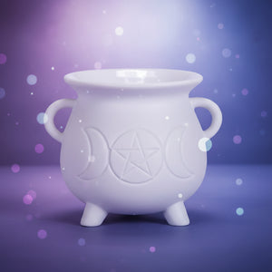 Triple Moon Cauldron Oil Burner | Ceramic | White