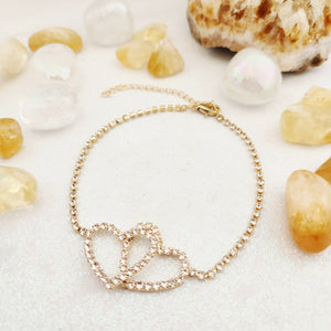Twin Hearts Rhinestone Anklet