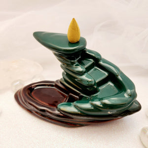 Waterfall Backflow Incense Holder | Ceramic | Backflow Cones | Green & Brown