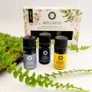 Wellness Aromatherapy Set | Immunity Booster, Germ Fighter, Cold Stopper | Pure Essential Oil Blends | 3 x 5ml