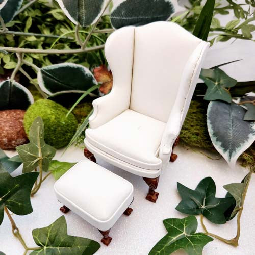 White Armchair w. Footrest for Fairy/Doll House