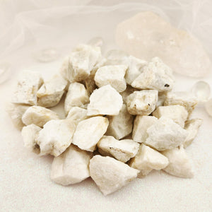 White Moonstone crystal rough rock with iridescent sheen, supporting intuition and emotional balance