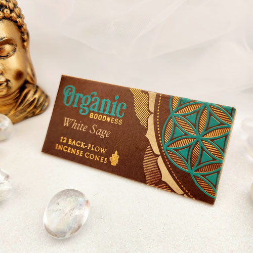 White Sage Backflow Organic Goodness Incense Cones (Song of India. pack of 12)