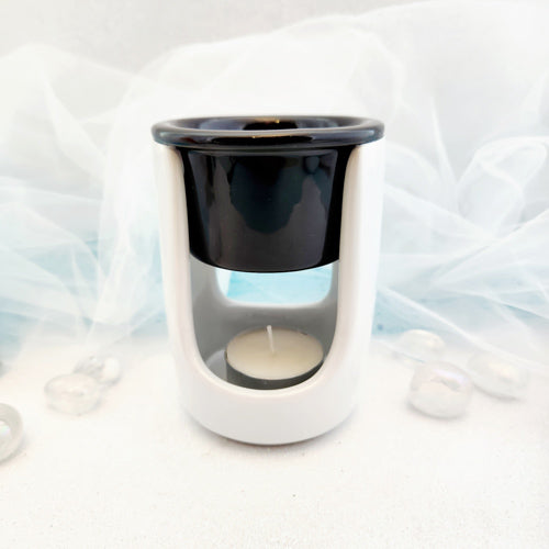 White Tall Oil Burner with Black Dish (approx. 11x8x8cm)