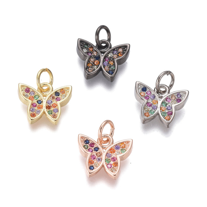 Butterfly Charm w. Cubic Zirconias (assorted colours)
