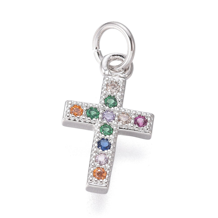 Cross Charm/Pendant w. Cubic Zirconia (tiny)