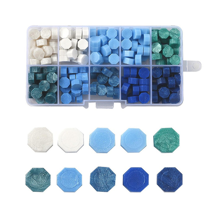 Wax Seal Particles in Re-usable Container (10 colours. approx. 25 pieces per colour)