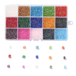 Colourful Mix of Glass Seed Beads in Re-Usable Container (approx. 1.5-2.5x1.5-200. 0.5-1mm hole)