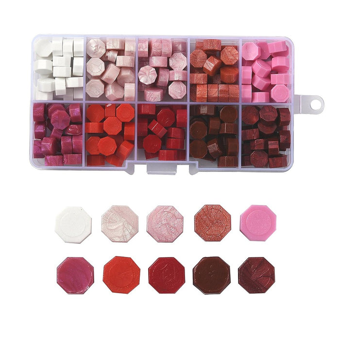 Wax Seal Particles in Re-usable Container (10 colours. approx. 25 pieces per colour)