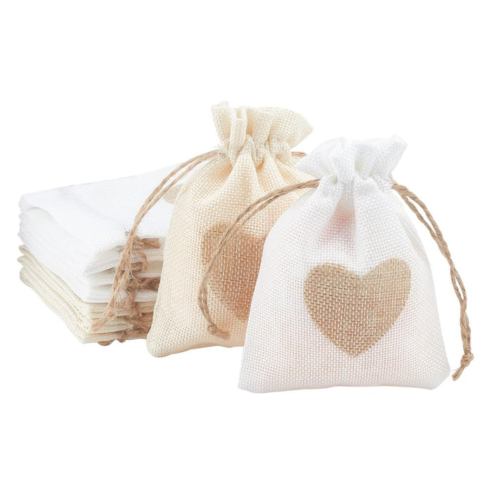 Burlap Pouch with Heart Design (assorted. approx. 13.5x10cm)
