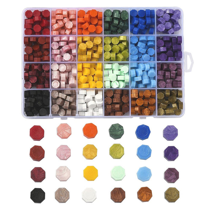 Wax Seal Particles in Re-usable Container (24 colours. approx. 25 pieces per colour)