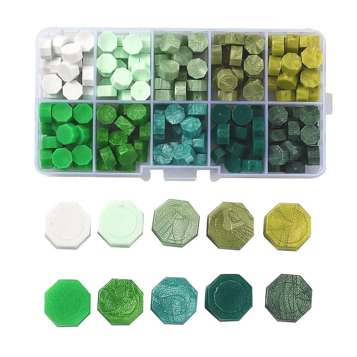 Wax Seal Particles in Re-usable Container (10 colours. approx. 25 pieces per colour)