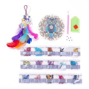 DIY Diamond Art Owl Mandala & Feather Hanging Kit