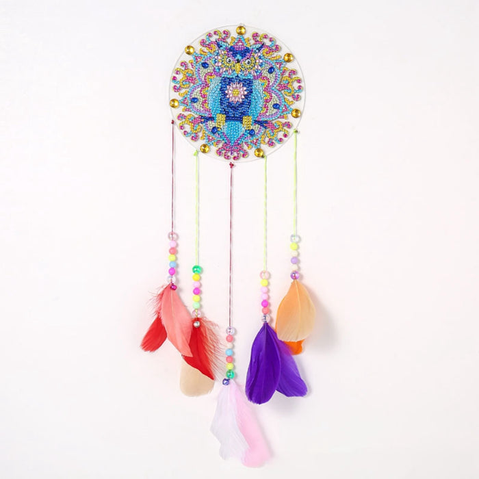 DIY Diamond Art Owl Mandala & Feather Hanging Kit (ready to assemble & bejewel)