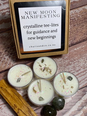 New Moon Manifesting Crystalline Tee-lite Candles