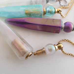 Aura Quartz Keepsake Bottle Pendant with Chain