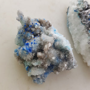 Cyanotrichite encased in Gypsum from Dachang County China