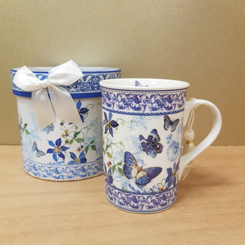 Blue Butterfly Mug in Beautiful Gift Box (approx. 12x11cm boxed)