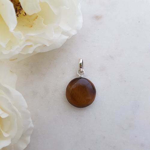 Tigers Eye Round Pendant ( assorted sterling silver)