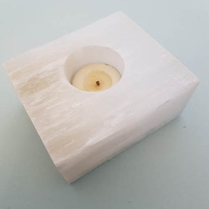 Selenite Candle Holder (assorted. approx. 10x8.8x5cm)