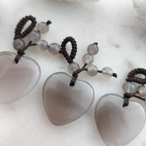 Grey Agate Heart Pendant with Beads (assorted)