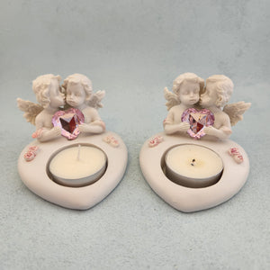 Cherubs With Pink Heart Tealight Holder