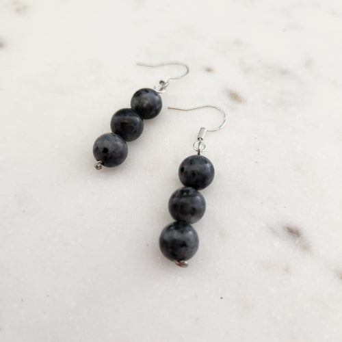 Larvikite Earrings  (sterling silver hooks. hand crafted in Aotearoa New Zealand)