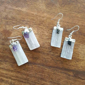 Selenite & Amethyst Earrings (assorted silver plate)