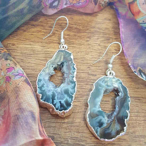 Agate Slice Earrings. (natural & assorted set in silver plate)