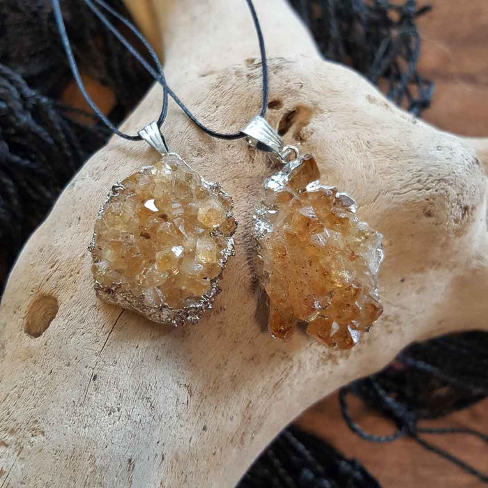 Citrine Cluster Pendant set in silver metal (assorted)