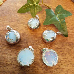 Opalite Pendant set in Silver Plate with Stars & Moons