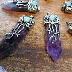 Amethyst Pendant with Amethyst & Opalite Cabochons