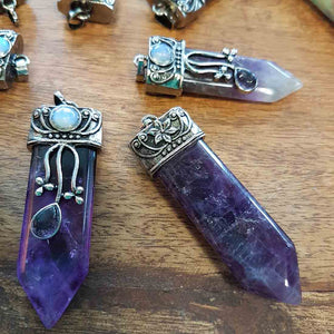 Amethyst Pendant with Amethyst & Opalite Cabochons
