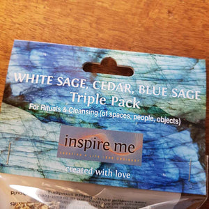 Triple Smudge Stick Pack (Cedar, White Sage, Blue Sage approx. 12x3cm each)