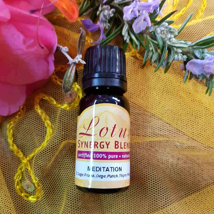 Meditation Synergy Blend (10ml. a blend of 100% pure essential oils of thyme frankincense clary sage orange patchouli ylang ylang)