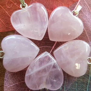 Rose Quartz Heart Pendant. (assorted. silver metal)