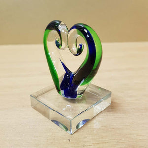 Blue & Green Glass Koru Heart (approx. 5.5x5cm)