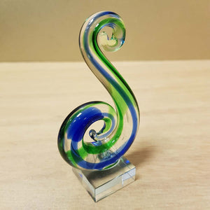 Blue & Green Glass Double Spiral Koru (approx. 8.5cm)