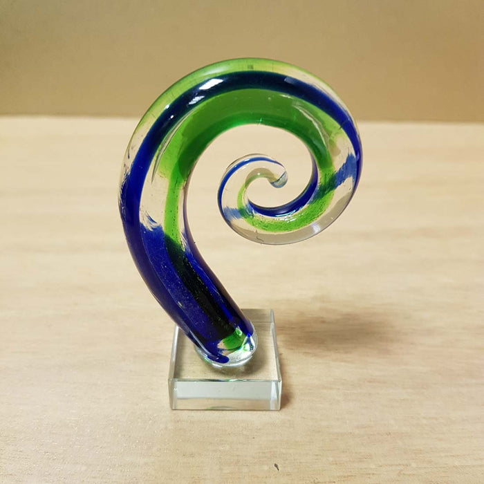 Green & Blue Glass Punga Koru (approx. 7cm)