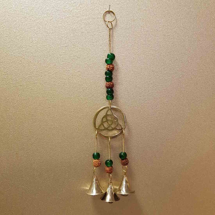 Triquetra with Brass Bells, Rudraksha & Glass Beads
