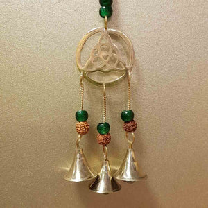 Triquetra with Brass Bells, Rudraksha & Glass Beads