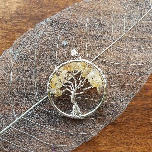 Citrine Tree of Life Pendant (silver metal)