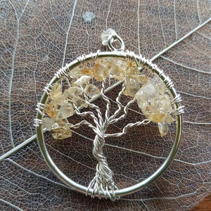 Citrine Tree of Life Pendant (silver metal)