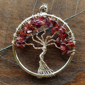Garnet Tree of Life Pendant (silver metal)