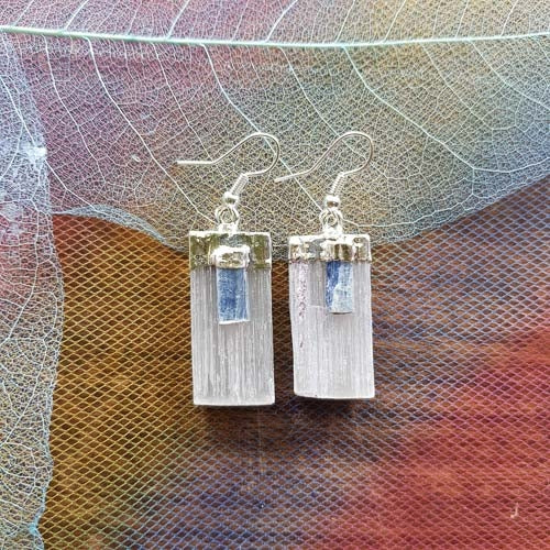 Selenite & Kyanite Earrings (silver metal assorted)
