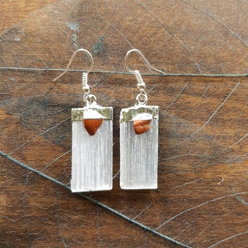 Selenite & Red Jasper Earrings (silver metal assorted)